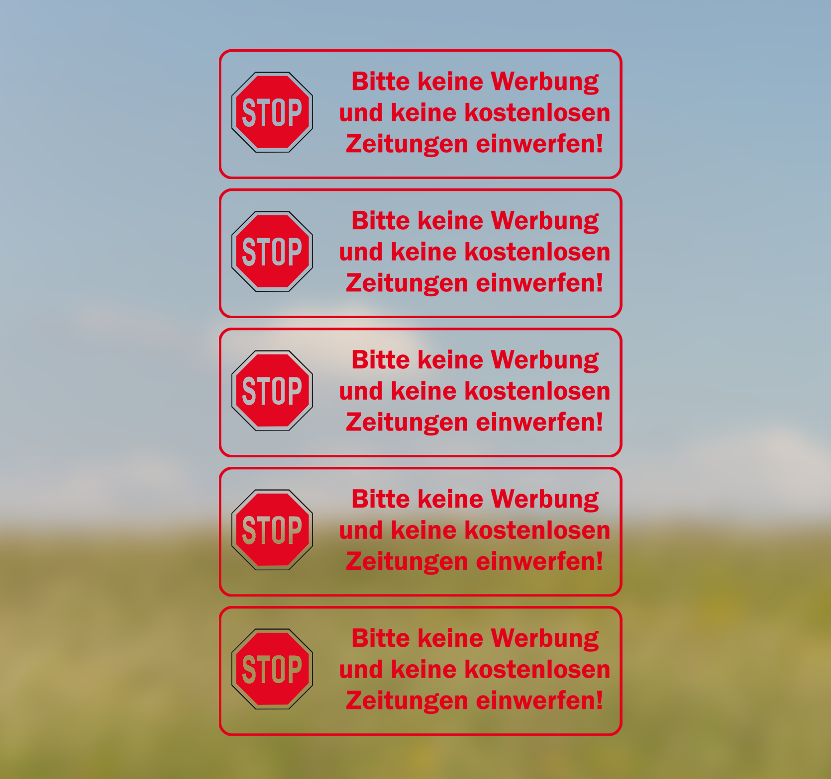 5x Aufkleber STOP Bitte keine Werbung und keine Zeitungen einwerfen 10,5 x 3,5cm eBay